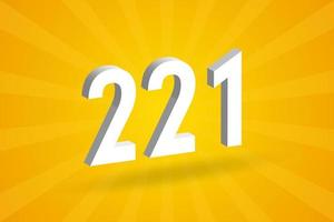 3d alphabet de police de 221 chiffres. numéro 3d blanc 221 avec fond jaune vecteur