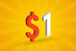 1 usd symbole de texte 3d. 1 dollar des états-unis 3d avec fond jaune vecteur de stock d'argent américain