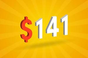 141 usd symbole de texte 3d. 141 dollar des états-unis 3d avec fond jaune vecteur de stock d'argent américain