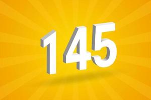 alphabet de police 3d 145 chiffres. numéro 3d blanc 145 avec fond jaune vecteur