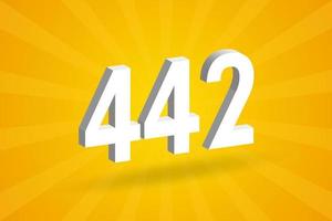alphabet de police de nombre 3d 442. numéro 3d blanc 442 avec fond jaune vecteur