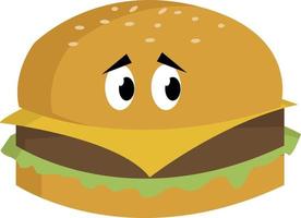 burger triste, illustration, vecteur sur fond blanc.