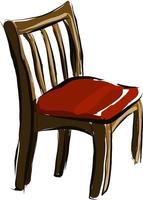 une chaise en bois avec siège rouge, illustration vectorielle ou couleur. vecteur