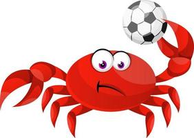 Crabe avec ballon de football, illustration, vecteur sur fond blanc.