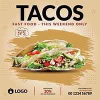 tacos super délicieux et menu de nourriture de restaurant modèle de conception de publication de bannière de promotion de médias sociaux vecteur