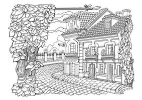 vieille ville romantique. pages de coloriages. coloriage anti-stress. vecteur. vecteur