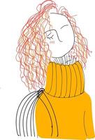 une fille bouclée avec un pull orange, un vecteur ou une illustration couleur.