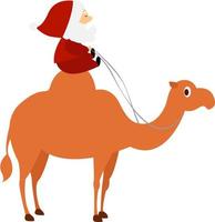 Père Noël à dos de chameau, illustration, vecteur sur fond blanc.