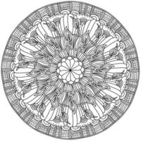 mandala orné de plumes de paon et de motifs rayés, coloriage zen avec divers éléments naturels vecteur