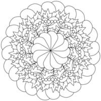 mandala de contour simple avec fleur, baies et feuilles, page de coloriage avec des motifs naturels vecteur