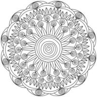 mandala de contour de boucles en spirale et une grande spirale au centre, coloriage méditatif avec des motifs ornés vecteur