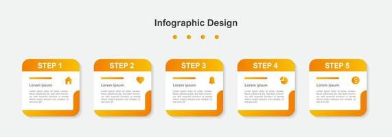 modèle d'infographie d'entreprise abstraite orange en cinq étapes vecteur