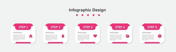 modèle d'infographie d'entreprise abstrait rouge en cinq étapes vecteur