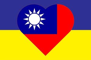 coeur peint aux couleurs du drapeau de taiwan sur le drapeau de l'ukraine. illustration vectorielle d'un coeur avec le symbole national de taiwan sur fond bleu-jaune. vecteur