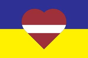 coeur peint aux couleurs du drapeau de la lettonie sur le drapeau de l'ukraine. illustration vectorielle d'un coeur avec le symbole national de la lettonie sur fond bleu-jaune. vecteur