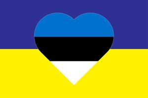 coeur peint aux couleurs du drapeau de l'estonie sur le drapeau de l'ukraine. illustration vectorielle d'un coeur avec le symbole national de l'estonie sur fond bleu-jaune. vecteur