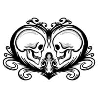 croquis dessiné à la main d'illustration de couple de crâne pour le tatouage, les autocollants, etc. vecteur