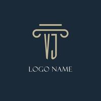 vj logo initial pour avocat, cabinet d'avocats, cabinet d'avocats avec conception d'icône de pilier vecteur