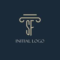 logo initial sf pour avocat, cabinet d'avocats, cabinet d'avocats avec conception d'icône de pilier vecteur