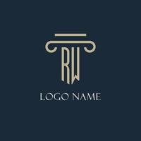 logo initial rw pour avocat, cabinet d'avocats, cabinet d'avocats avec conception d'icône de pilier vecteur