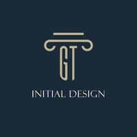 logo initial gt pour avocat, cabinet d'avocats, cabinet d'avocats avec conception d'icône de pilier vecteur