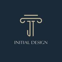 jt logo initial pour avocat, cabinet d'avocats, cabinet d'avocats avec conception d'icône de pilier vecteur