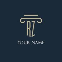 logo initial rz pour avocat, cabinet d'avocats, cabinet d'avocats avec conception d'icône de pilier vecteur