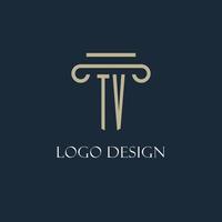 logo initial tv pour avocat, cabinet d'avocats, cabinet d'avocats avec conception d'icône de pilier vecteur
