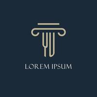 yu logo initial pour avocat, cabinet d'avocats, cabinet d'avocats avec conception d'icône de pilier vecteur