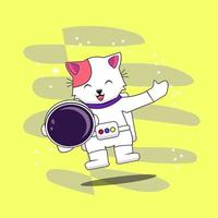 chat astronaute mignon tenant illustration d'icône de vecteur de dessin animé de casque. concept d'icône de science animale isolé vecteur premium. style de dessin animé plat