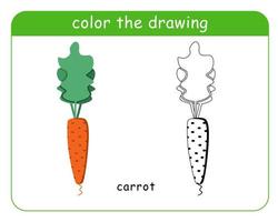 livre de coloriage pour enfants. carottes en couleur et en noir et blanc. vecteur