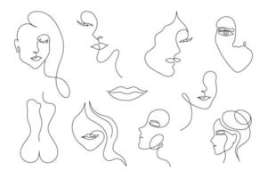 ensemble de portraits de femmes dans le style des dessins au trait. illustration vectorielle vecteur