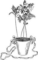 Le panier de fleurs de mai est un pot de fleurs en papier étanche, gravure vintage. vecteur