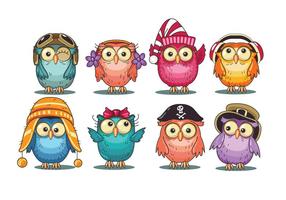 Mignon Collection Owls Cartoon vecteur