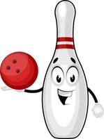 Quilles avec boule de bowling, illustration, vecteur sur fond blanc.