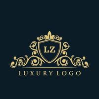 logo lettre lz avec bouclier d'or de luxe. modèle vectoriel de logo d'élégance.