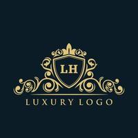 logo lettre lh avec bouclier d'or de luxe. modèle vectoriel de logo d'élégance.