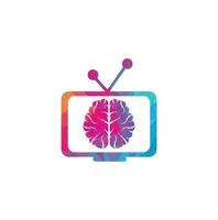 création de logo de connexion cérébrale. modèle de logo de cerveau numérique. cerveau et logo tv vecteur