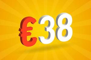 Symbole de texte vectoriel 3d de devise de 38 euros. 3d 38 euro union européenne argent vecteur de stock