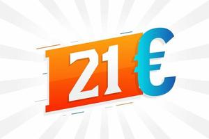 Symbole de texte vectoriel de devise de 21 euros. 21 euros vecteur de stock d'argent de l'union européenne
