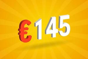 Symbole de texte vectoriel 3d de devise de 145 euros. 3d 145 euro union européenne argent vecteur de stock