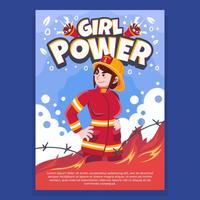 affiche femme pompier dans girl power vecteur