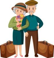 couple de personnes âgées voyage avec bagages vecteur