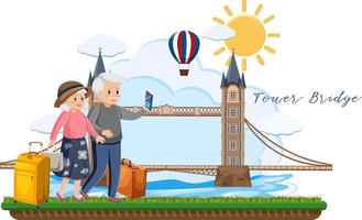 Couple de personnes âgées voyageurs avec Tower Bridge Londres vecteur