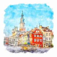 poznan place du marché de la vieille ville pologne croquis aquarelle illustration dessinée à la main vecteur