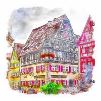 rothenburg allemagne croquis aquarelle illustration dessinée à la main vecteur