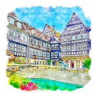 schhorndorf allemagne croquis aquarelle illustration dessinée à la main vecteur