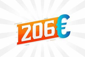 206 symbole de texte vectoriel de devise euro. 206 euros vecteur de stock d'argent de l'union européenne