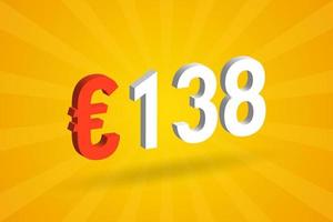 Symbole de texte vectoriel 3d de devise de 138 euros. 3d 138 euro union européenne argent vecteur de stock