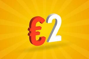 Symbole de texte vectoriel 3d de devise de 2 euros. 3d 2 euro union européenne argent vecteur de stock